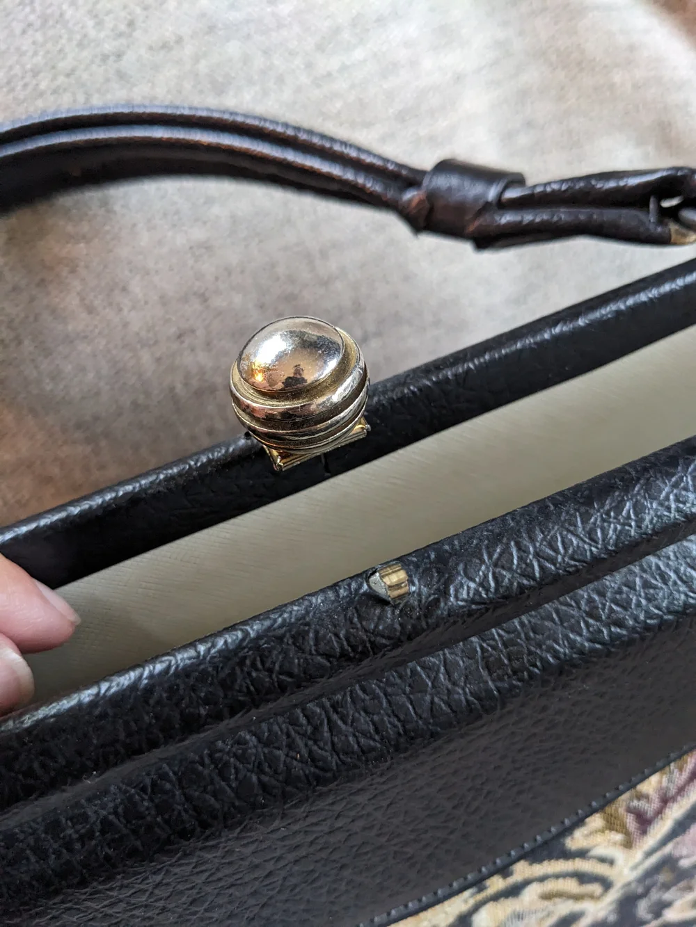 Tapestry Floral Top-Handle Bag in Black with Multicolor Embroidery